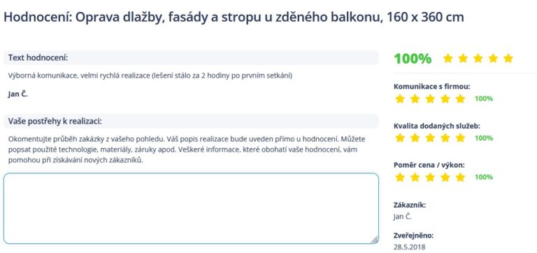 reference oprava dlažby, fasády a stropu